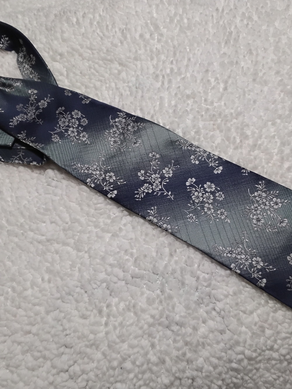 Fendi Dark Blue Tie with Silver Floral Jacquard